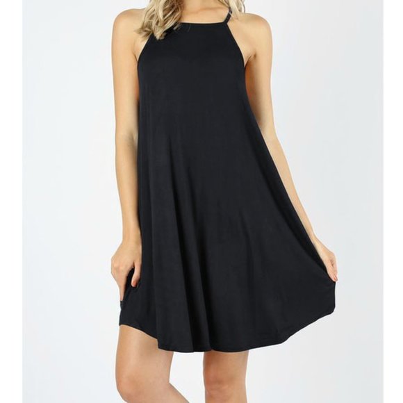 Sleeveless Dropped Armhole Swing Dress Black - Picture 8 of 9